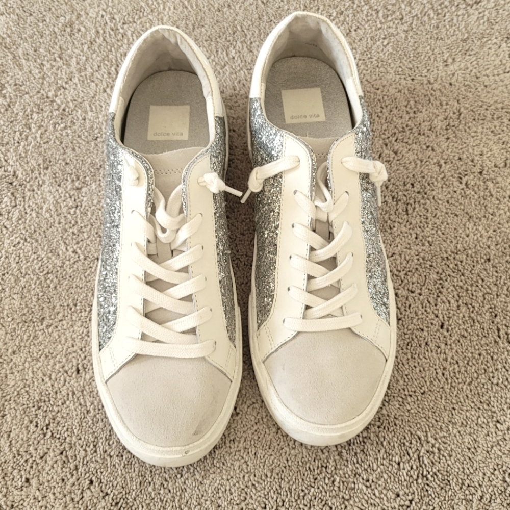 Dolce Vita white and silver glitter sneaker